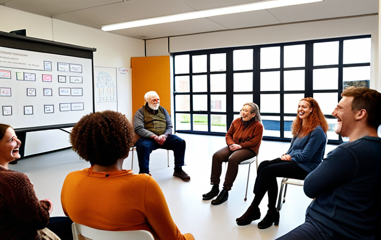 Community Mentorship Launch**
* **Prompt:** Diverse group of people at a community center, some older, some younger, engaging in a lively discussion. Workshop setting with flip charts and smiling faces. Focus on connection and sharing knowledge. Warm, inviting atmosphere. Dutch setting.
**